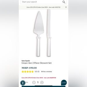 LENOX Kate Spade Silver Cake Server Set with bows